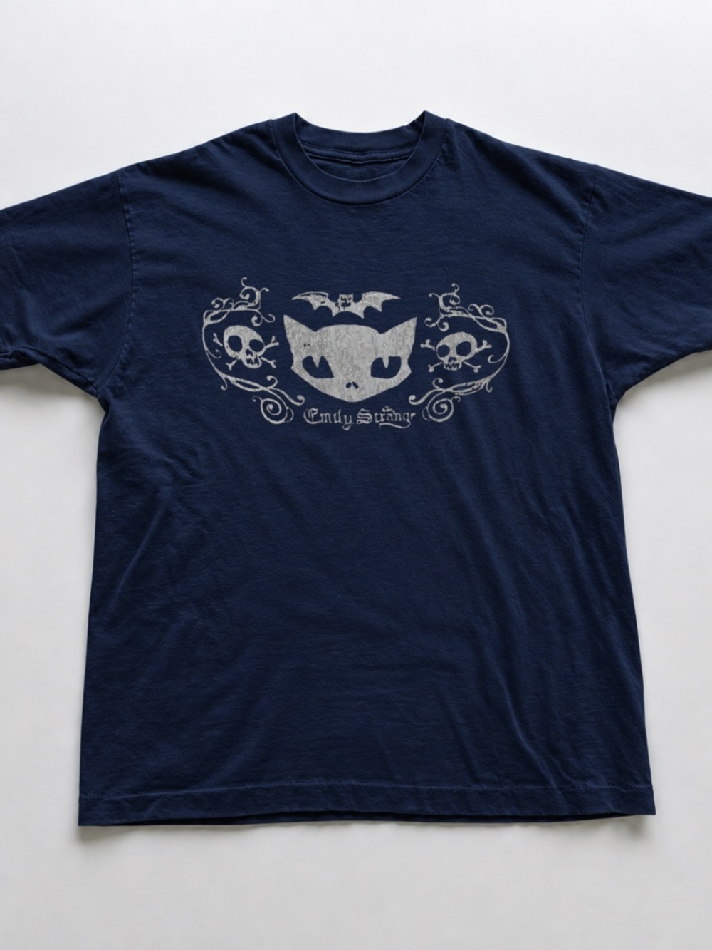 Gildan Navy Short-Sleeve Tee with Silver Gothic Cat Graphic